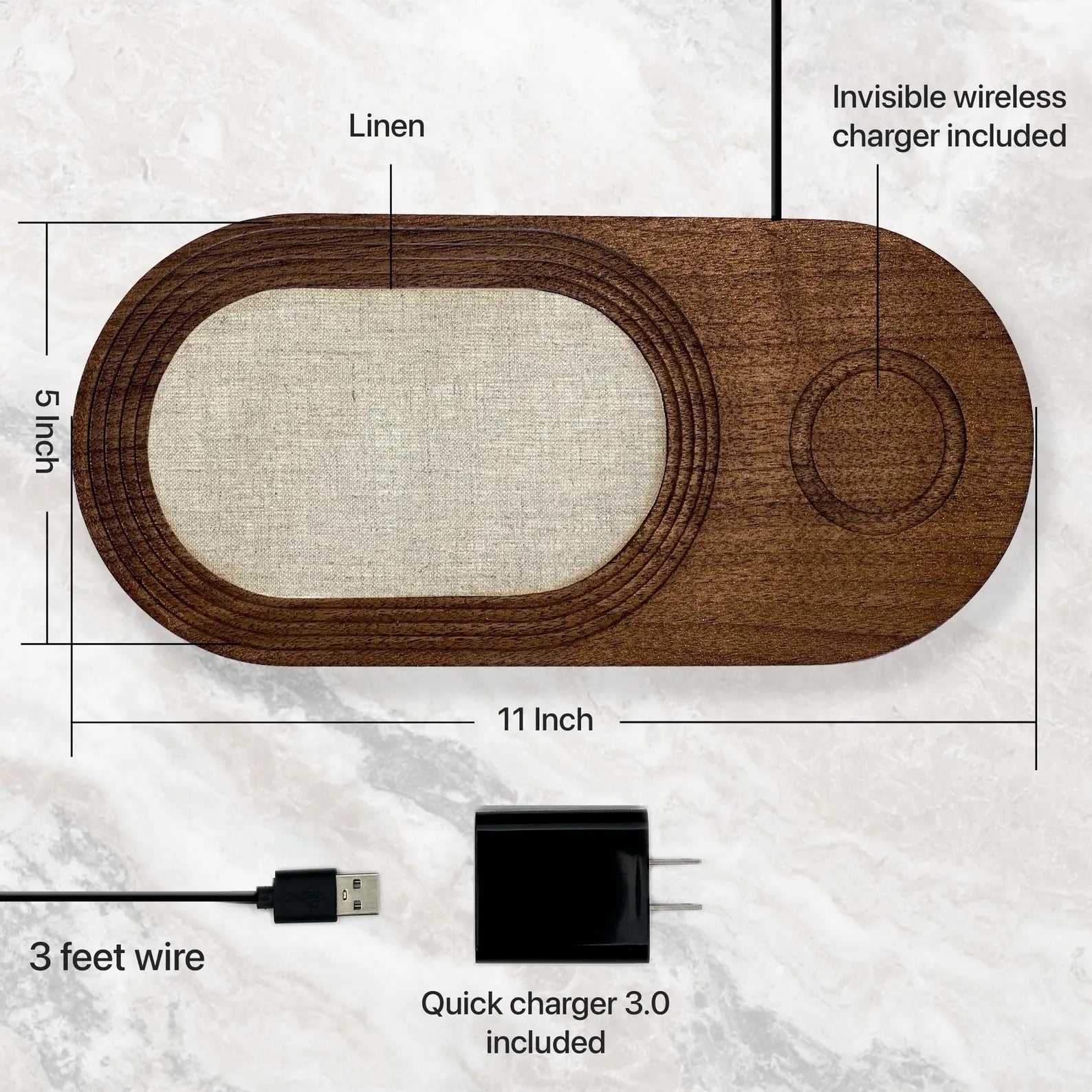 Personalized Linen Charging Tray - 12th Anniversary Gift for Him & Her | Optional Wireless Charger