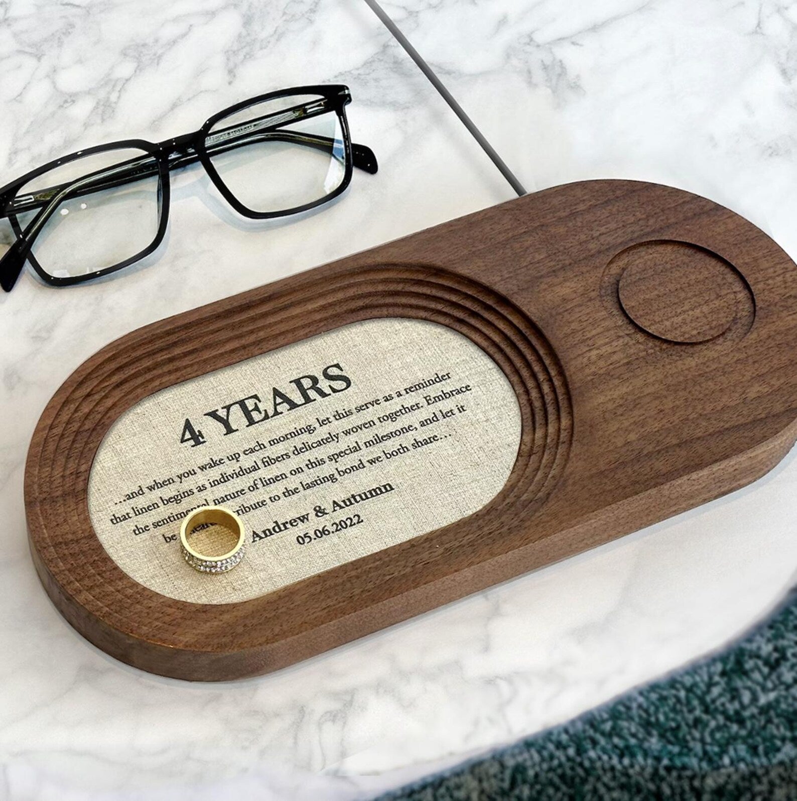 Personalized Linen Charging Tray - 4th Anniversary Gift for Him & Her | Wireless Phone Charger