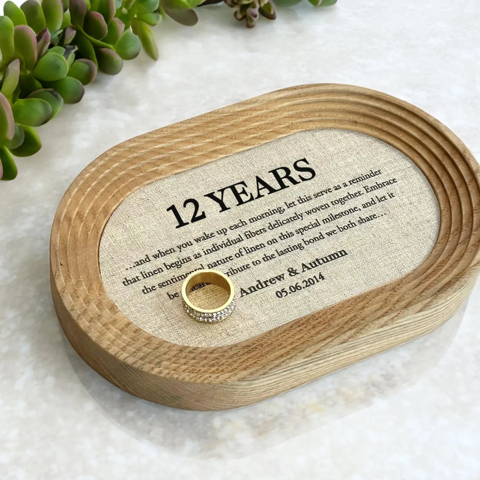 Personalized Linen Charging Tray - 12th Anniversary Gift for Him & Her | Optional Wireless Charger