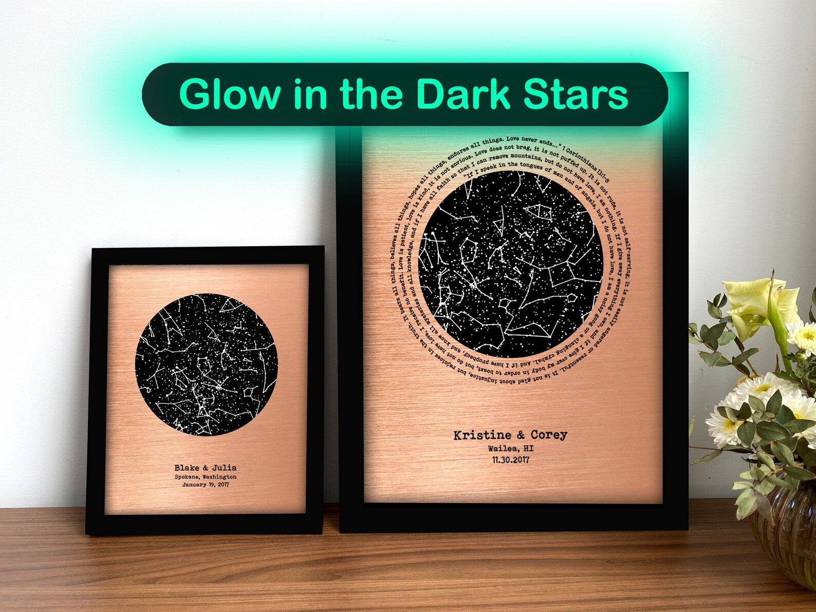 Custom Copper Star Map - Glow in the Dark