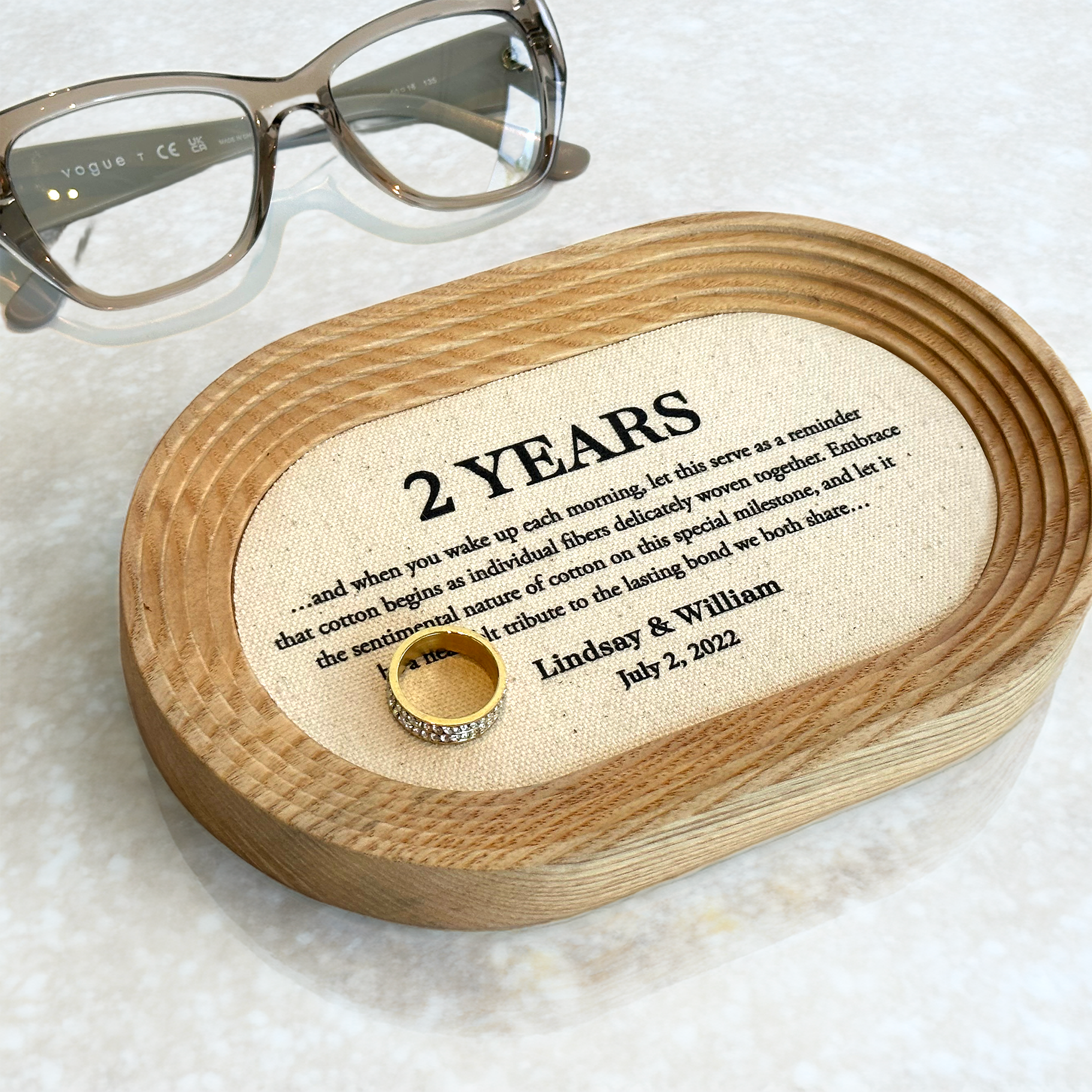 Catchall tray with customization on cotton for 2nd Anniversary