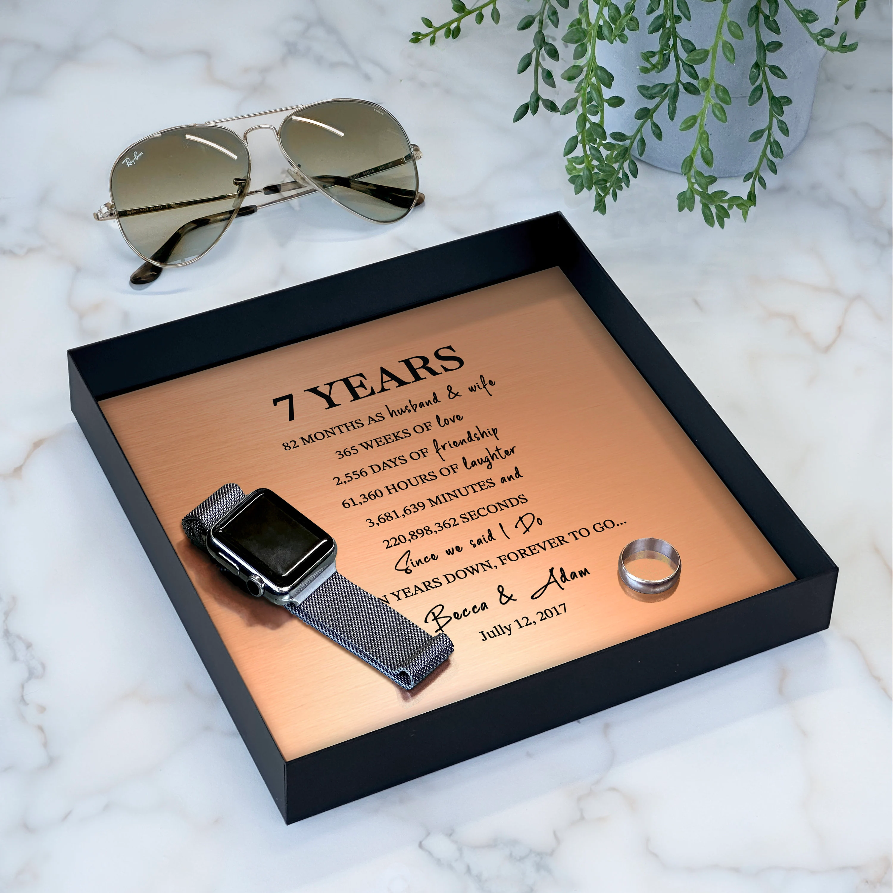 Tray with Custom Wording on Copper for 7th Anniversary