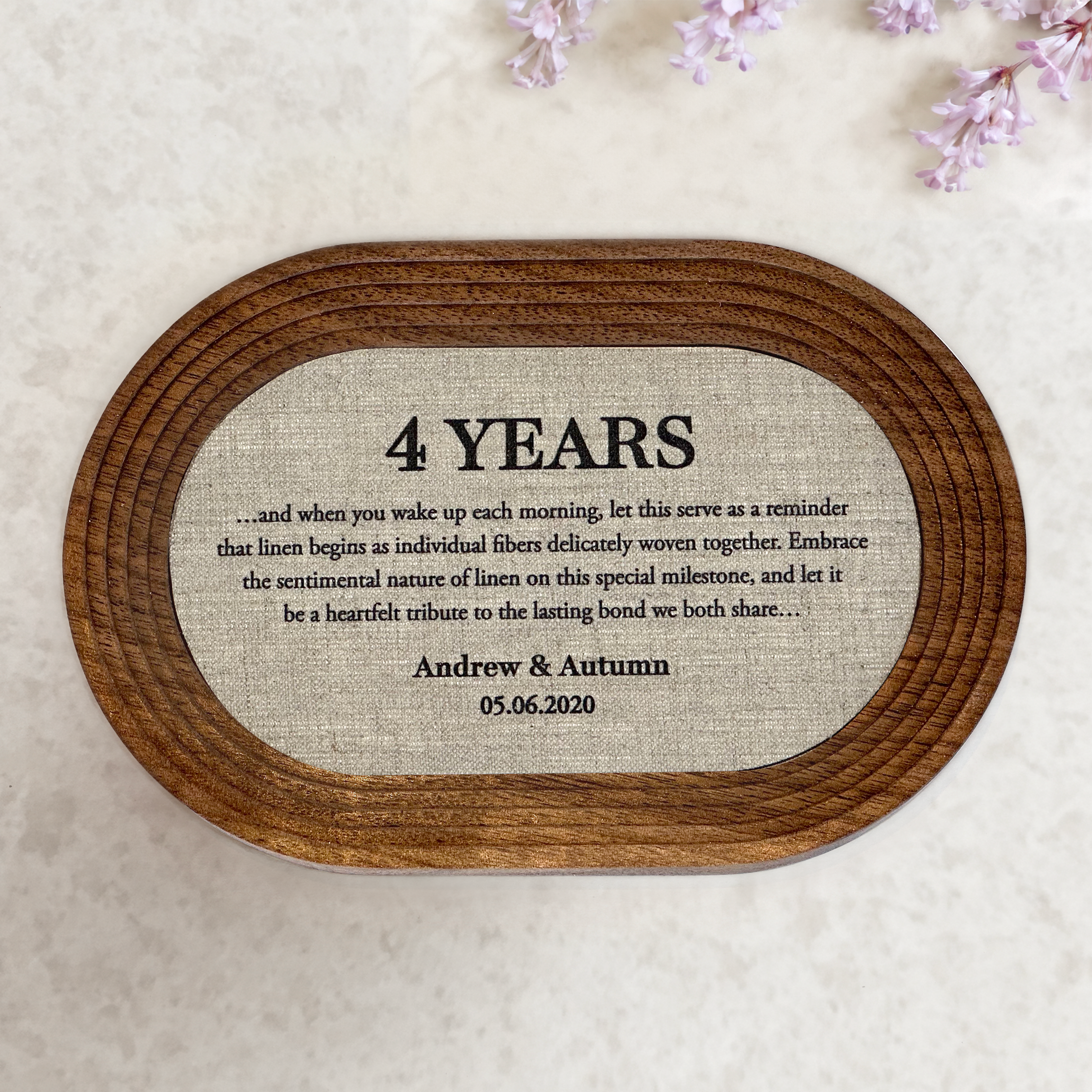 Customizable tray for 4th linen anniversary celebration - Use as key tray, ring dish or jewelry tray